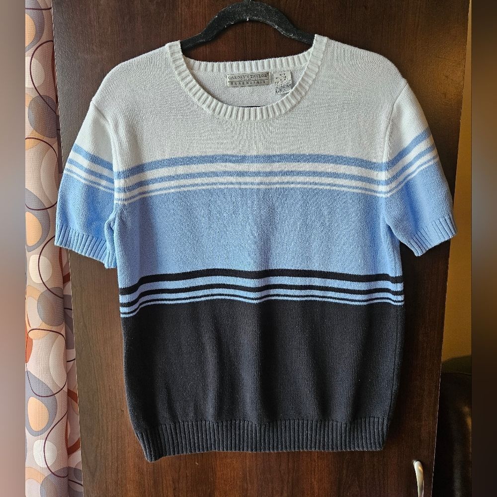 Carolyn Taylor Women's Crewneck Colorblock Sweater - White, Light Blue & Black